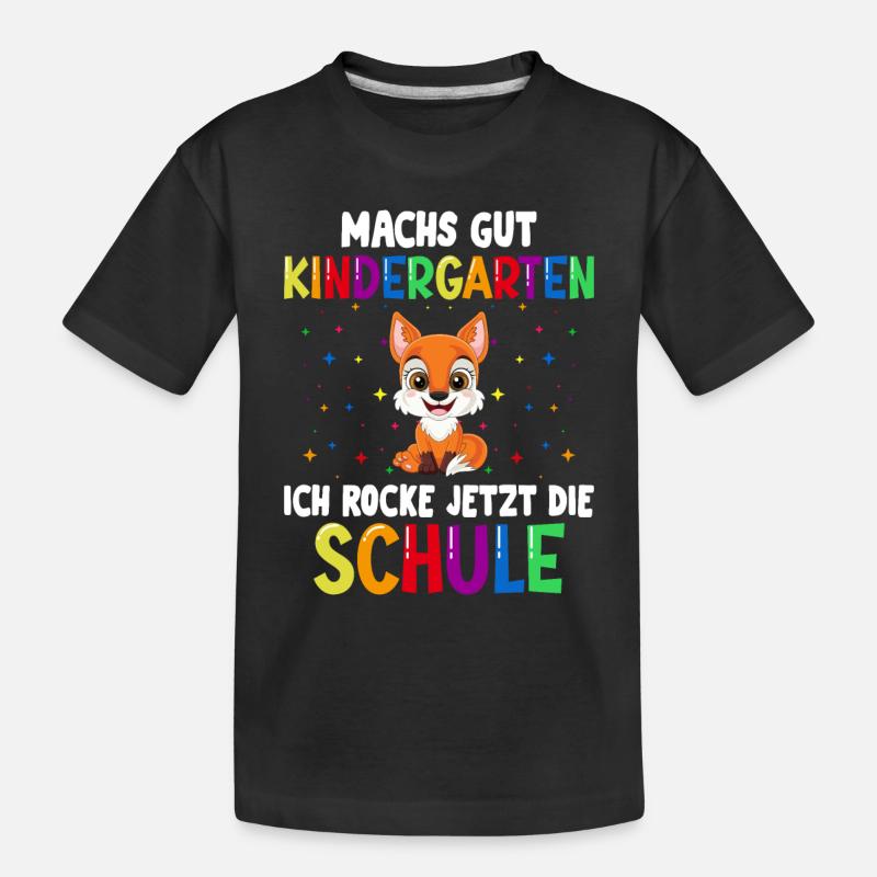 Schulkind Einschulung Fuchs Schulstart Schule - Kinder Premium Bio T-Shirt - Schwarz