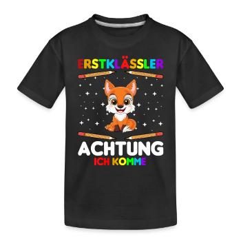 Erstklässler Schulkind Einschulung Fuchs - Kinder Premium Bio T-Shirt - Schwarz - Vorne