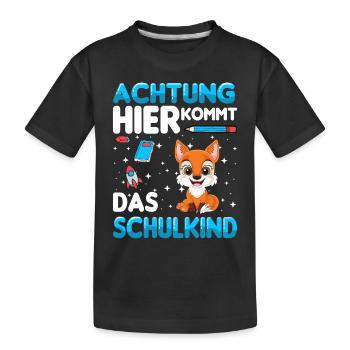 Achtung hier kommt das Schulkind - Kinder Premium Bio T-Shirt - Schwarz - Vorne