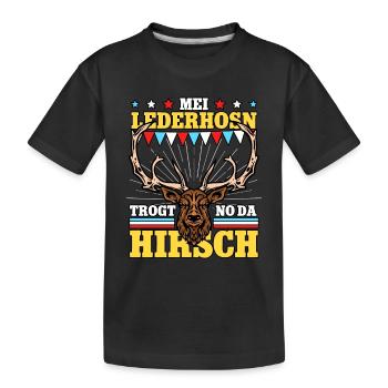 Mei Lederhosn Trogt No Da Hirsch - Kinder Premium Bio T-Shirt - Schwarz - Vorne