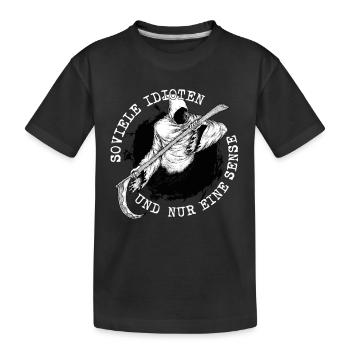 Soviele Idioten und nur eine Sense Sensenmann - Kinder Premium Bio T-Shirt - Schwarz - Vorne