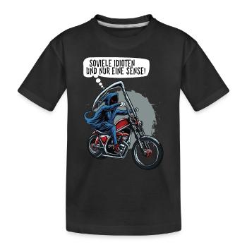 Soviele Idioten und nur eine Sense Sensenmann - Kinder Premium Bio T-Shirt - Schwarz - Vorne