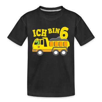 Geburtstagsgeschenk 6. Geburtstag Dino Kipplaster - Kinder Premium Bio T-Shirt - Schwarz - Vorne