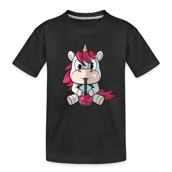 Unicorn loves bubble tea - Kids' Premium Organic T-Shirt - black - Front