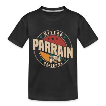 Niveau Parrain Débloqué Annonce Grossesse Cadeau - T-shirt bio Premium Enfant - noir - Devant