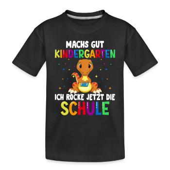 Schulkind Einschulung Dino Schulstart Schule - Kinder Premium Bio T-Shirt - Schwarz - Vorne