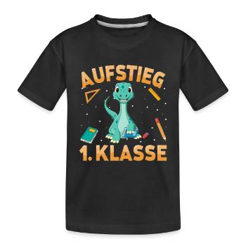 Aufstieg 1. Klasse Dino Schulkind Schulstart - Kinder Premium Bio T-Shirt - Schwarz - Vorne
