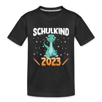 Dino Schulkind 2023 - Kinder Premium Bio T-Shirt - Schwarz - Vorne