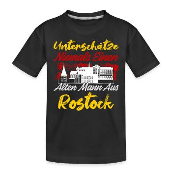 Unterschätze Niemals Einen Alten Mann Aus Rostock - Kinder Premium Bio T-Shirt - Schwarz - Vorne
