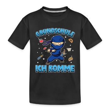 Grundschule ich komme Einschulung Ninja - Kinder Premium Bio T-Shirt - Schwarz - Vorne