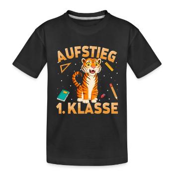 Aufstieg 1. Klasse Tiger - Kinder Premium Bio T-Shirt - Schwarz - Vorne