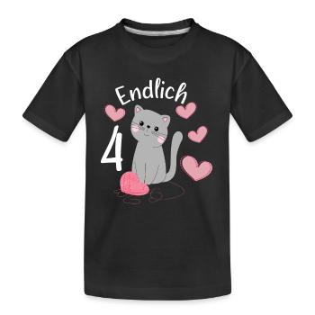 Endlich 4 Jahre Mädchen Geburtstagshirt Kätzchen - Kinder Premium Bio T-Shirt - Schwarz - Vorne