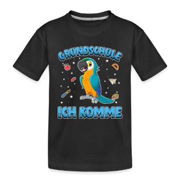 Grundschule ich komme Einschulung Papagei - Kinder Premium Bio T-Shirt - Schwarz - Vorne