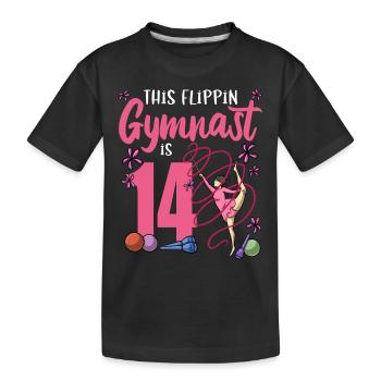 This Flipping Gymnast Is 14 Gymnast Birthday - Kids' Premium Organic T-Shirt - black - Front