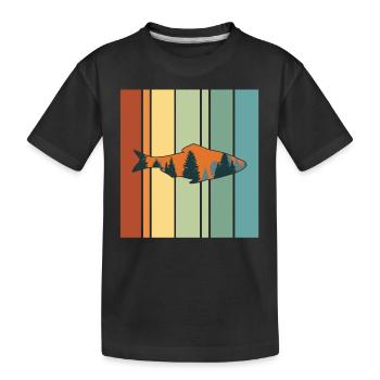 Fishing Fish Trees Mountain Retro Vintage - Kids' Premium Organic T-Shirt - black - Front