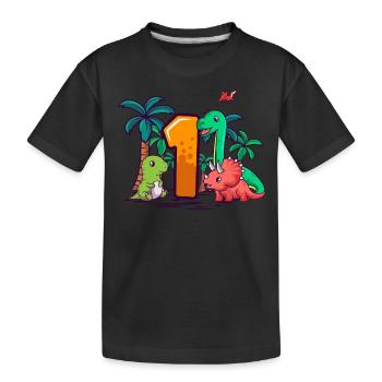 1st Birthday T-rex Triceratops Dinosaur 1 Year - Kids' Premium Organic T-Shirt - black - Front
