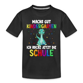 Schulkind Einschulung Dino Schulstart Schule - Kinder Premium Bio T-Shirt - Schwarz - Vorne