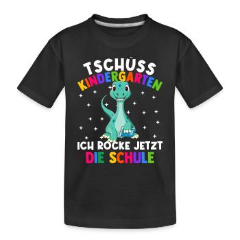 Bye Kindergarten Einschulung Schulkind Dino - Kinder Premium Bio T-Shirt - Schwarz - Vorne