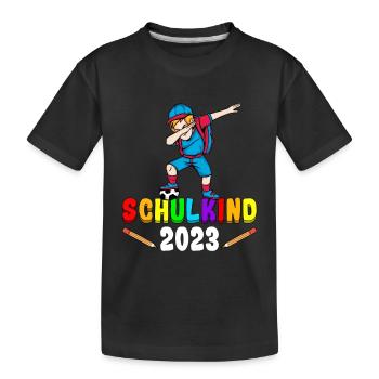 Einschulung Fußball Schulkind 2023 1. Klasse - Kinder Premium Bio T-Shirt - Schwarz - Vorne