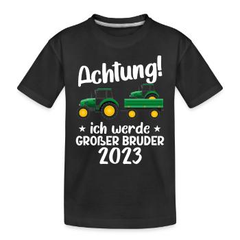 Großer Bruder 2023 Traktor Schwangerschaft - Kinder Premium Bio T-Shirt - Schwarz - Vorne