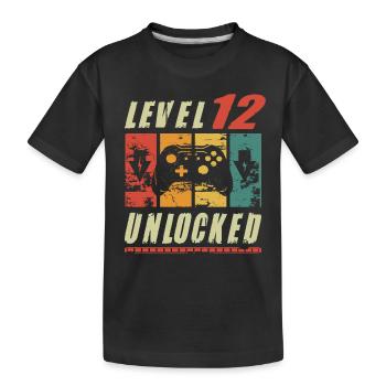 Level 12 Unlocked Gamer Turning 12th Birthday Gift - Kinder Premium Bio T-Shirt - Schwarz - Vorne