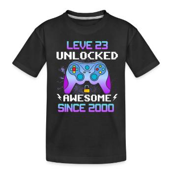 Level 23 Unlocked Awesome Since 2000 Funny Gamer - Kids' Premium Organic T-Shirt - black - Front