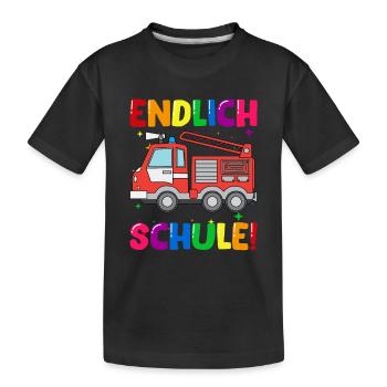 Endlich Schule Feuerwehr Einschulung Schulkind - Kinder Premium Bio T-Shirt - Schwarz - Vorne