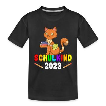 Schulkind 2023 Katze - Kinder Premium Bio T-Shirt - Schwarz - Vorne
