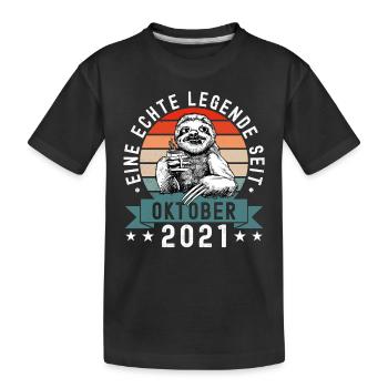 Faultier Geburtstag Oktober 2021 Geboren Jahrgang - Kinder Premium Bio T-Shirt - Schwarz - Vorne