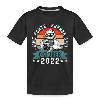 Faultier Geburtstag Oktober 2022 Geboren Jahrgang - Kinder Premium Bio T-Shirt - Schwarz - Vorne