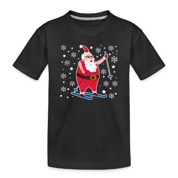 Skifahren Weihnachtsmann Weihnachten Wintersport - Kinder Premium Bio T-Shirt - Schwarz - Vorne