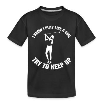 Golfspielerin Golf Mädchen Golfball Golfschläger - Kinder Premium Bio T-Shirt - Schwarz - Vorne