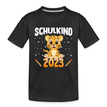 Leopard Schulkind 2023 - Kinder Premium Bio T-Shirt - Schwarz - Vorne