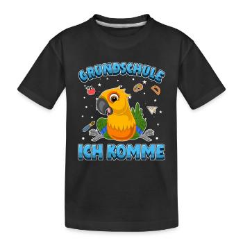 Grundschule ich komme Einschulung Papagei - Kinder Premium Bio T-Shirt - Schwarz - Vorne