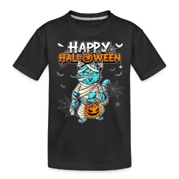 Halloween Katze Mumie - Kinder Premium Bio T-Shirt - Schwarz - Vorne