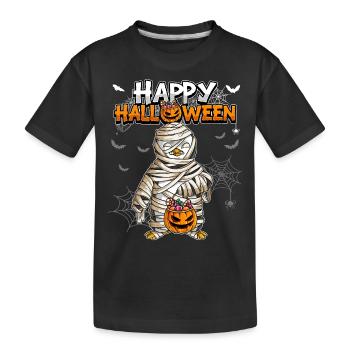 Halloween Pinguin Mumie - Kinder Premium Bio T-Shirt - Schwarz - Vorne