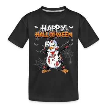 Halloween Pinguin Zombie - Kinder Premium Bio T-Shirt - Schwarz - Vorne