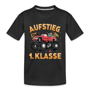 Aufstieg 1. Klasse Truck - Kinder Premium Bio T-Shirt - Schwarz - Vorne
