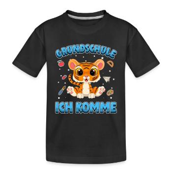 Grundschule ich komme Einschulung Tiger - Kinder Premium Bio T-Shirt - Schwarz - Vorne