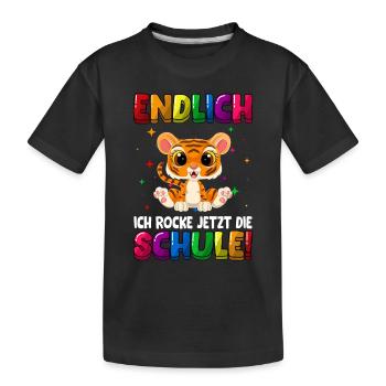 Endlich jetzt rocke ich die Schule Einschulung - Kinder Premium Bio T-Shirt - Schwarz - Vorne