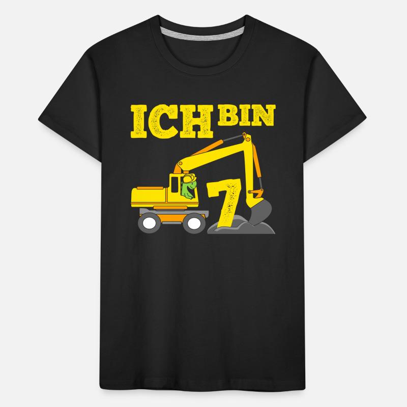 Geburtstagsgeschenk 7. Geburtstag Dino & Bagger Kinder Premium Bio T-Shirt
