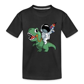 Astronaut sitzt auf einem T-Rex Dinosaurier - Kinder Premium Bio T-Shirt - Schwarz - Vorne