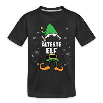 Älteste Elf Partnerlook Weihnachten - Kinder Premium Bio T-Shirt - Schwarz - Vorne