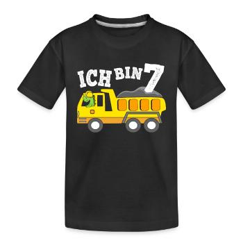 7 Jahre Jungen Geburtstagsgeschenk Dino Kipplaster - Kinder Premium Bio T-Shirt - Schwarz - Vorne