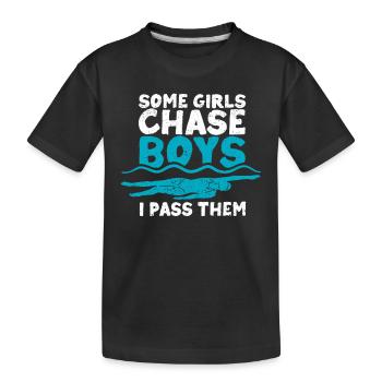 Schwimmen Lustiger Schwimmer Einige Mädchen jagen - Kinder Premium Bio T-Shirt - Schwarz - Vorne