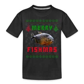 Roter Bauch Piranha Fischhalter Hässliche Weihnachten - Kinder Premium Bio T-Shirt - Schwarz - Vorne