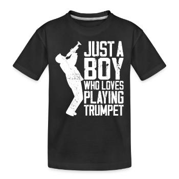 Trumpet Player Vintage Just A Boy - Kids' Premium Organic T-Shirt - black - Front