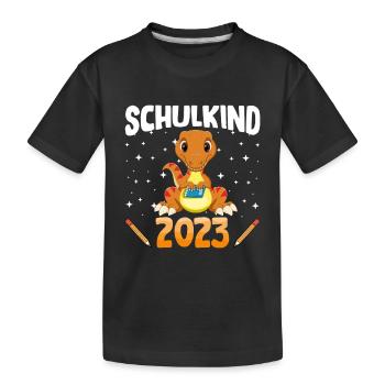 Dinosaurier Schulkind 2023 - Kinder Premium Bio T-Shirt - Schwarz - Vorne