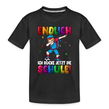 Endlich jetzt rocke ich die Schule Einschulung - Kinder Premium Bio T-Shirt - Schwarz - Vorne