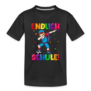 Endlich Schule Fußball Einschulung Schulkind - Kinder Premium Bio T-Shirt - Schwarz - Vorne